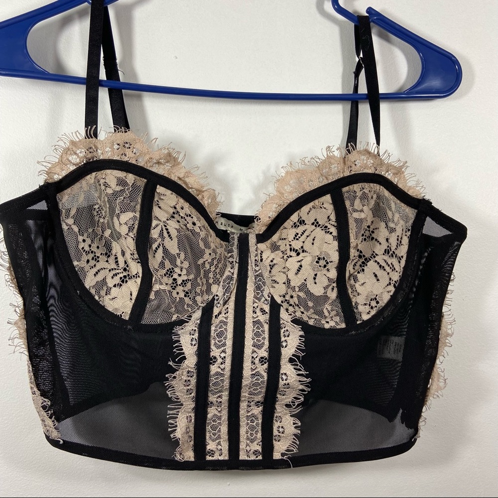 Black/Beige Mesh Crop Top